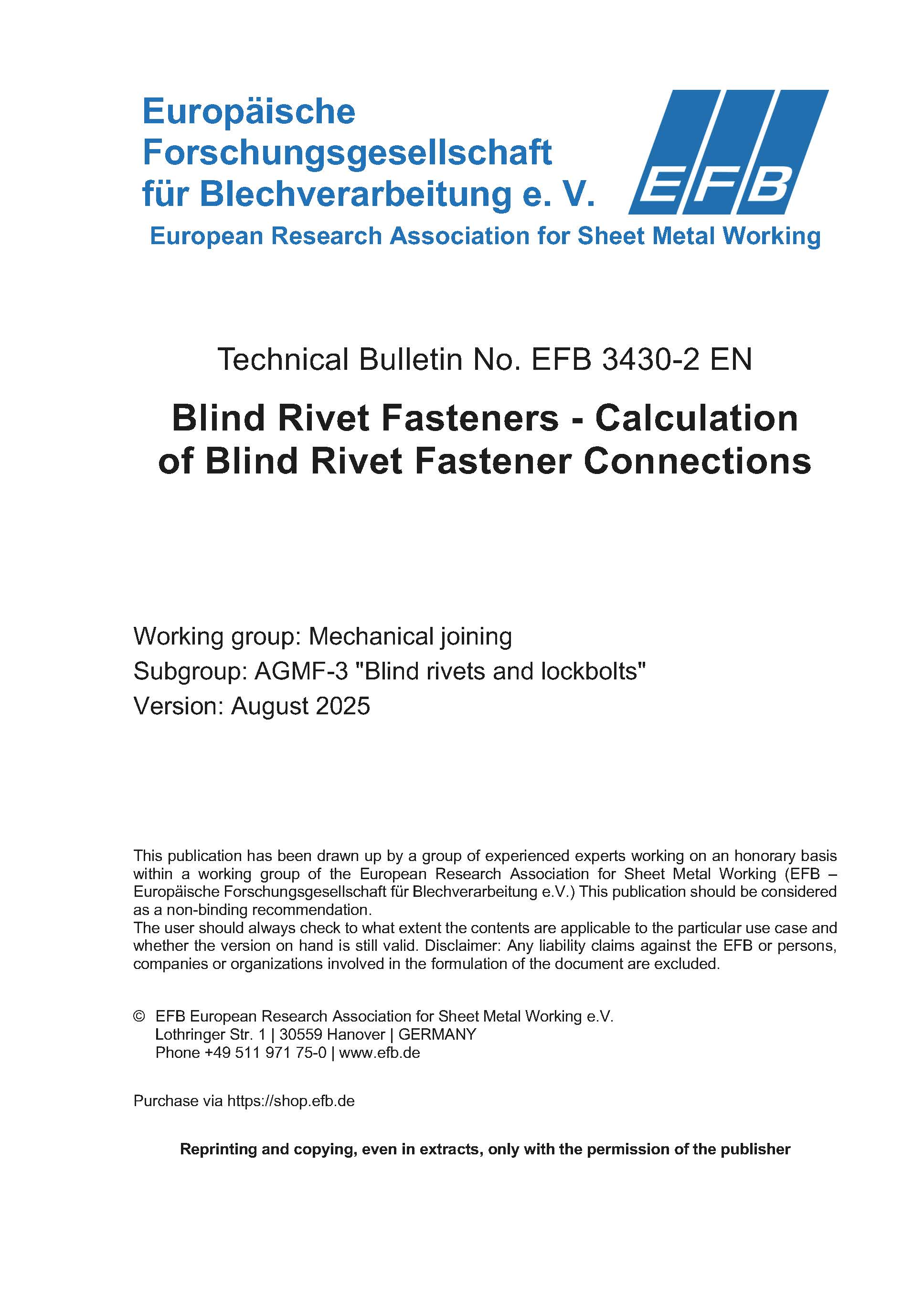 Blind Rivet Fasteners - Calculation of Blind Rivet Fastener Connections