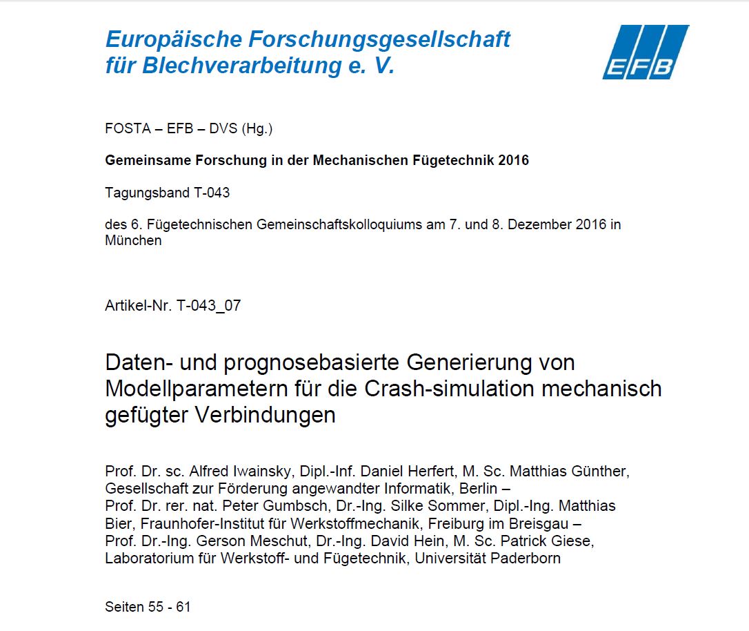 Daten- und prognosebasierte Generierung von Modellparametern für die Crash-simulation mechanisch gefügter Verbindungen
