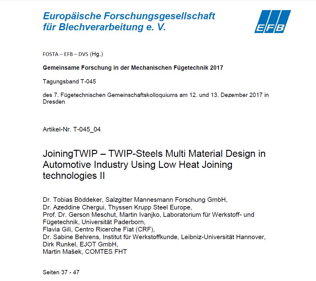 JoiningTWIP – TWIP-Steels Multi Material Design in Automotive Industry Using Low Heat Joining technologies II