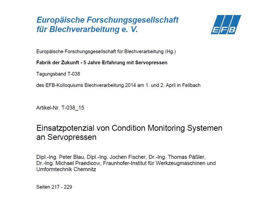 Einsatzpotenzial von Condition Monitoring Systemen an Servopressen